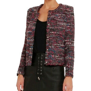 IRO Carene Tweed Jacket Blazer Knit Knotted Boucle Red Black Wool Blend 34 XS